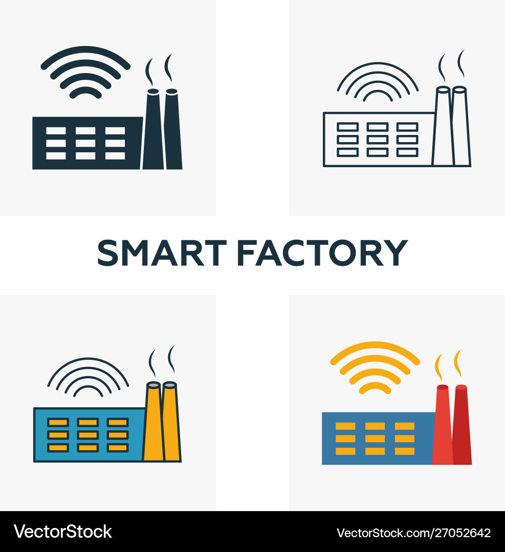 Smart factory icon set four elements in different Vector Image