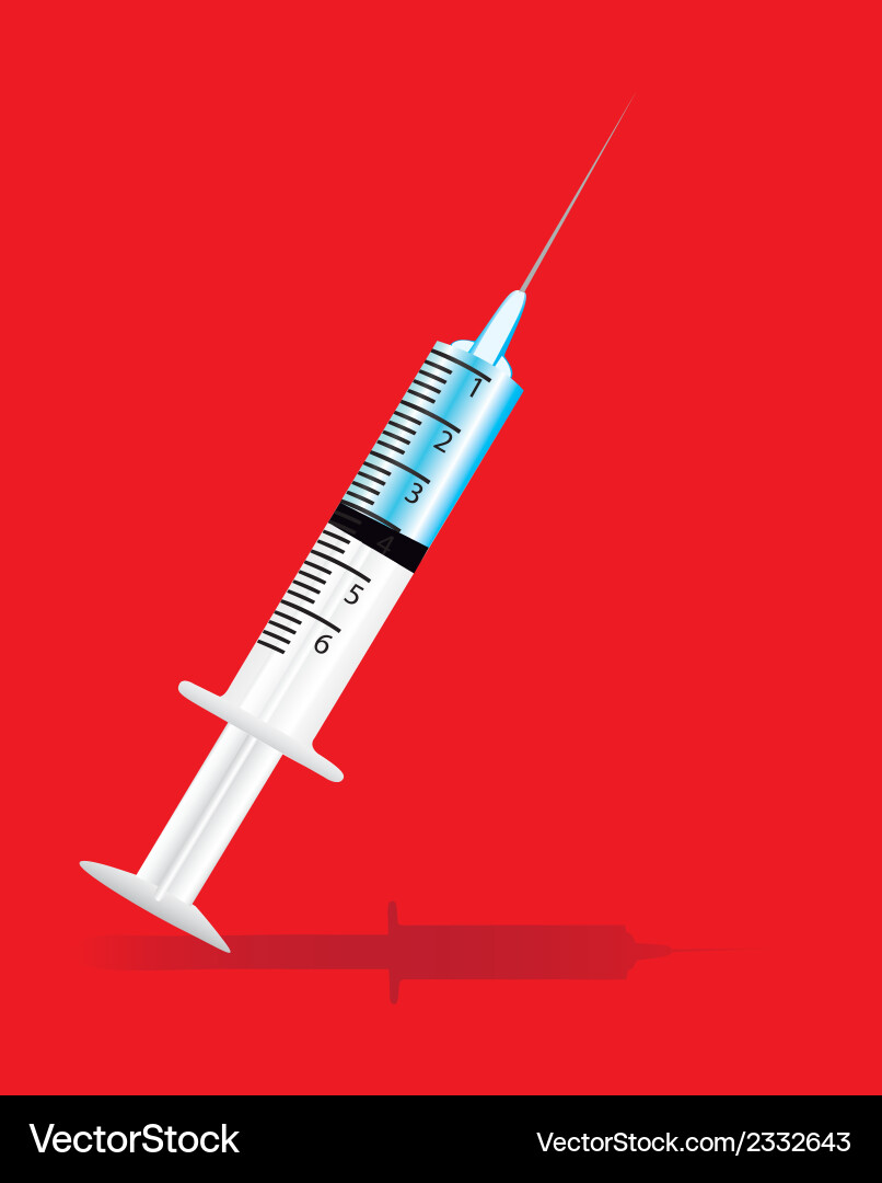 A syringe isolated on red background injection vector image