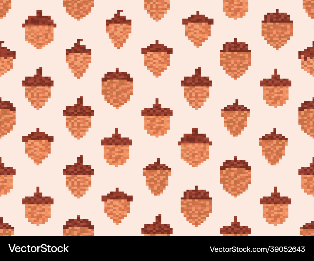 Acorns seamless pattern in pixel art style 8 bit Acorns seamless pattern in pixel art style 8 bit vector image
