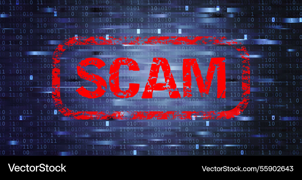 Cyber scam alert binary code background Cyber scam alert binary code background vector image
