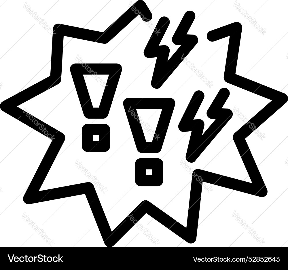 Exclamation mark symbol with lightnings displaying Exclamation mark symbol with lightnings displaying vector image
