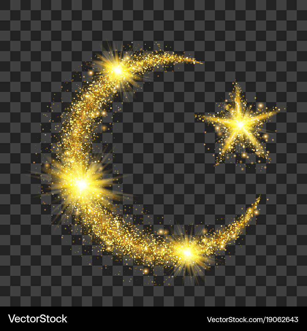 Golden particles wave in form of crescent and star vector image