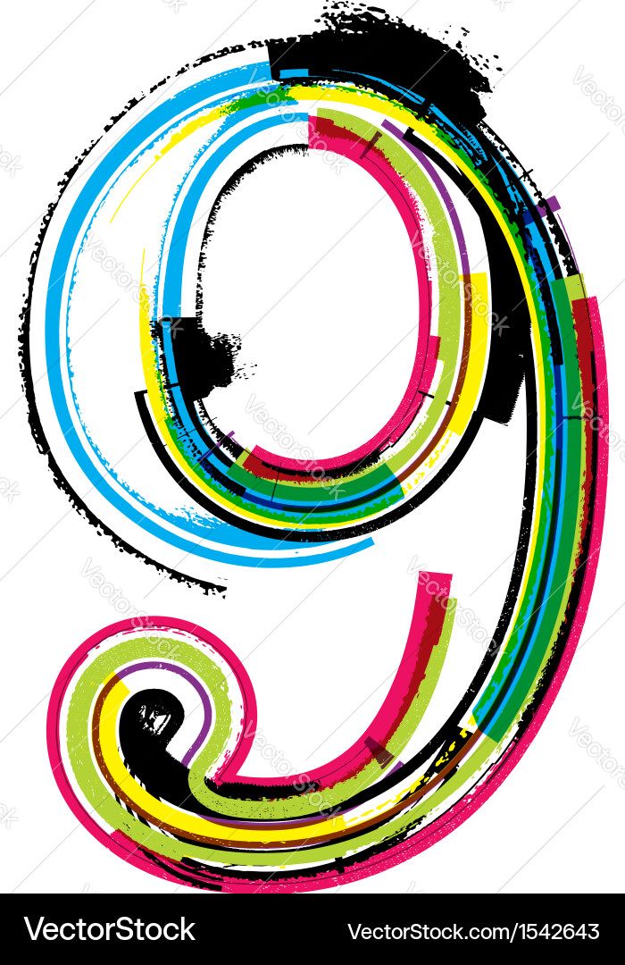 Grunge colorful font number 9 Vector Image
