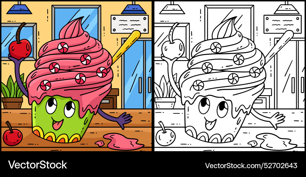 Ice cream with cherry coloring page Royalty Free Vector