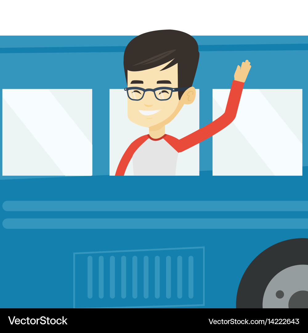 Man waving hand from bus window Vector Image