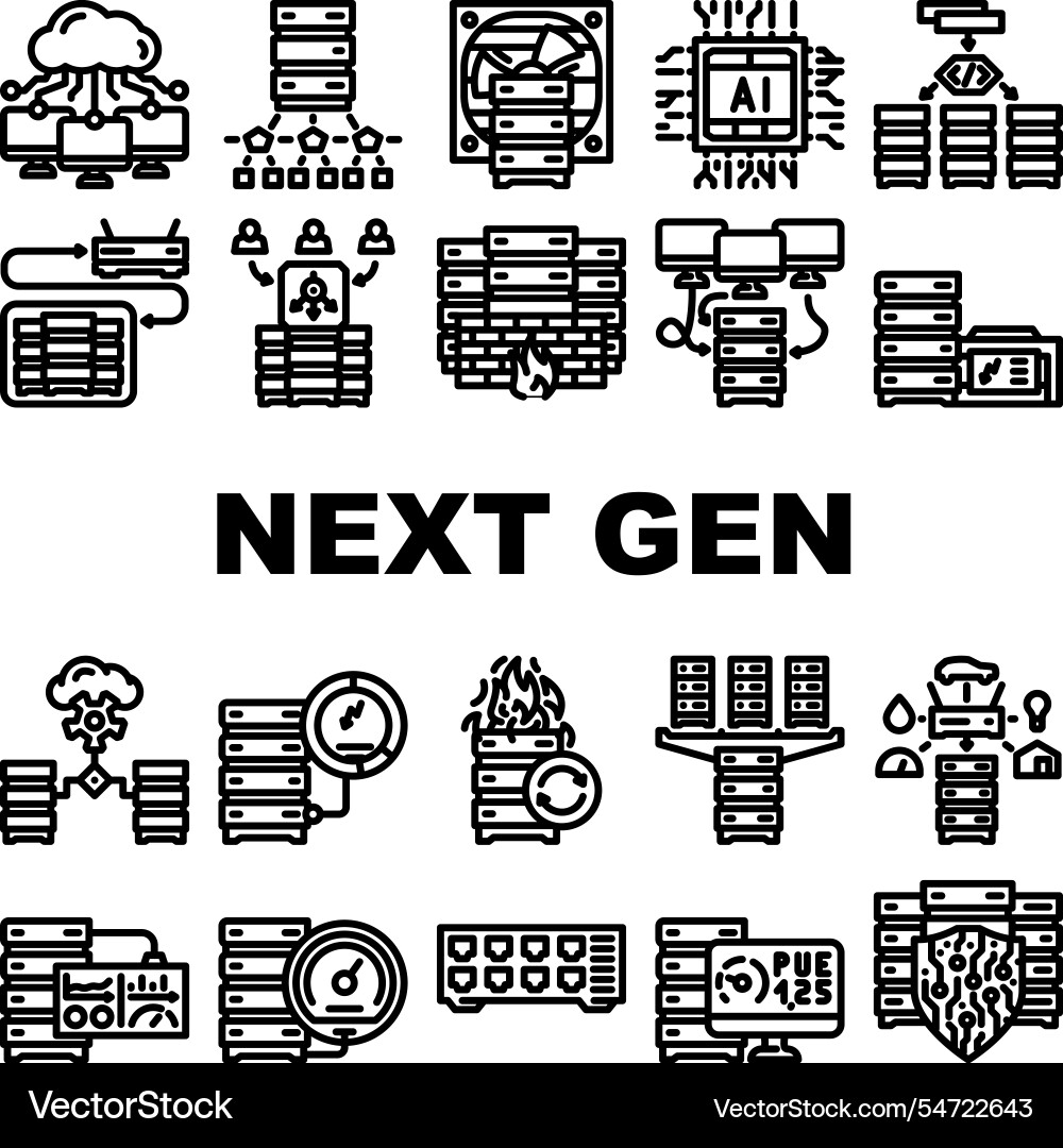 Next gen data center virtual icons set Next gen data center virtual icons set vector image