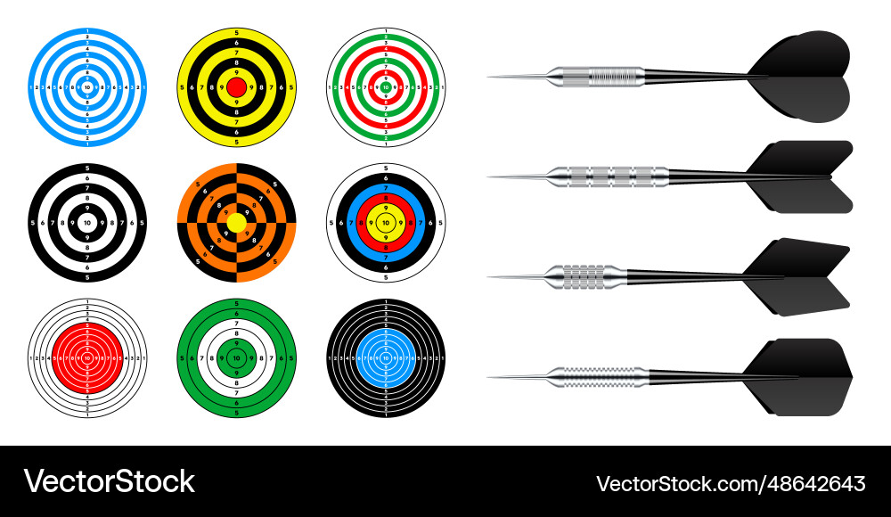 Paper targets with dart arrows shooting range Paper targets with dart arrows shooting range vector image