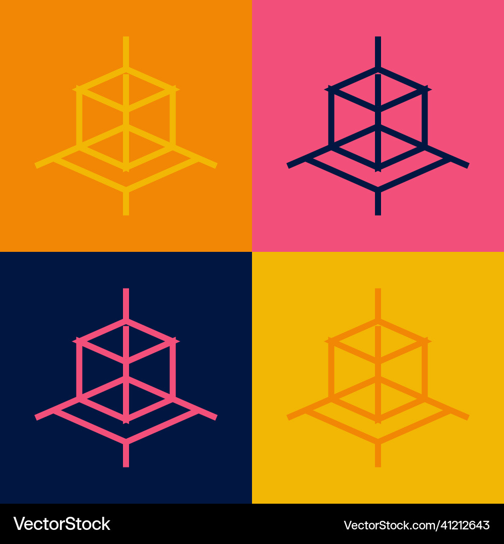 Pop art line 3d modeling icon isolated on color Pop art line 3d modeling icon isolated on color Vector Image