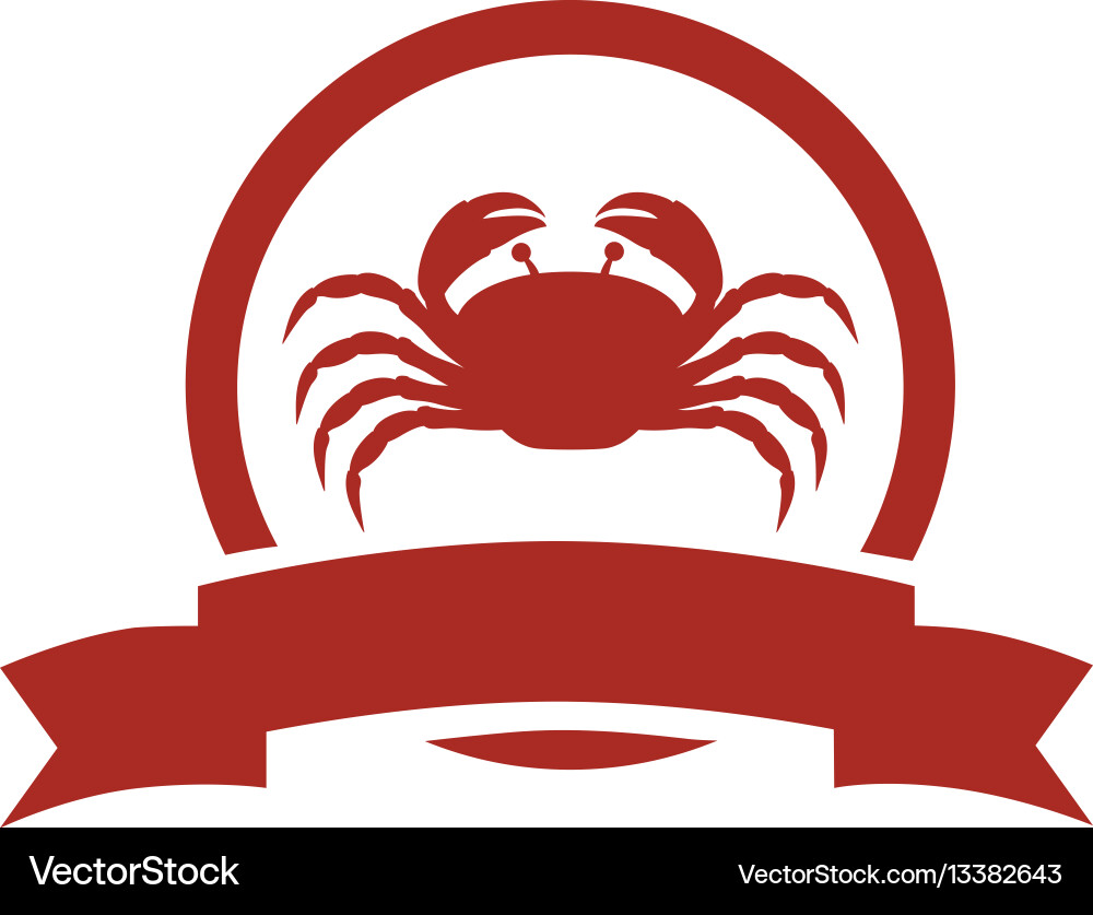 Red circular border with crab and label vector image