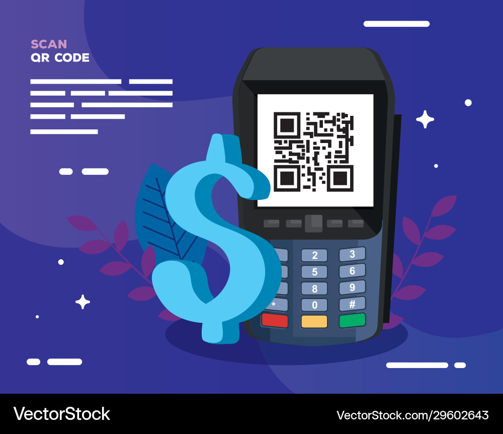 Scan qr code with dataphone and symbol dollar vector image