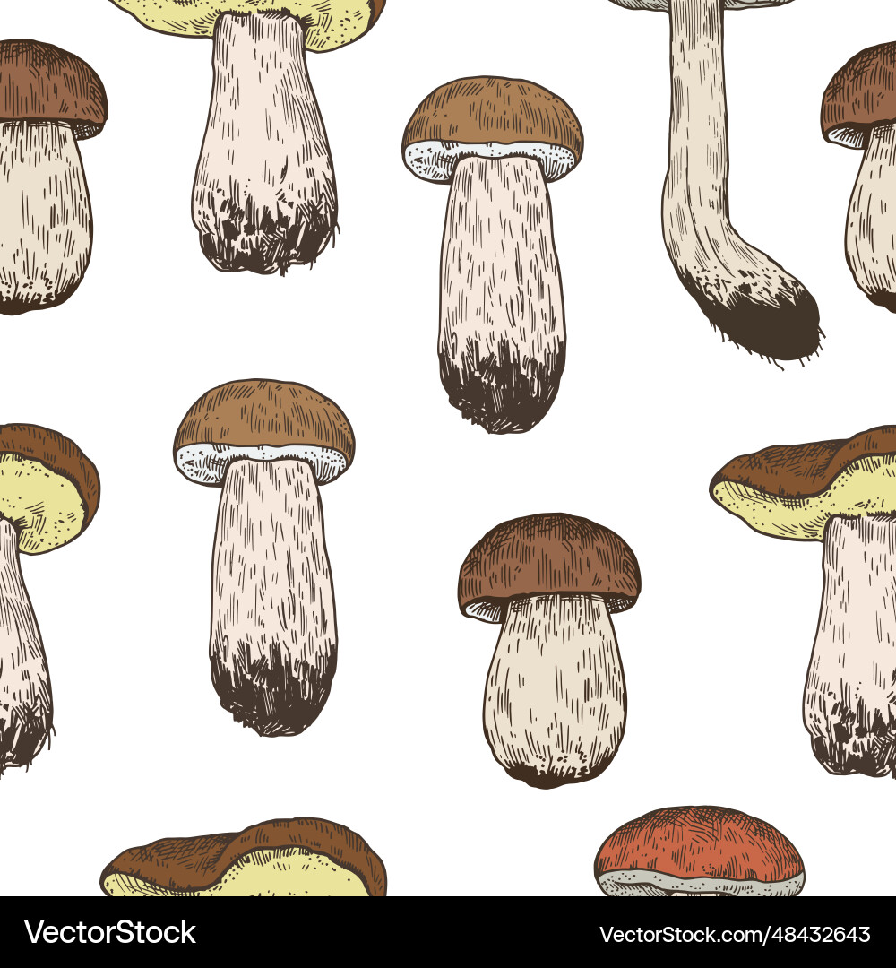 Seamless pattern with mushrooms in retro Seamless pattern with mushrooms in retro vector image