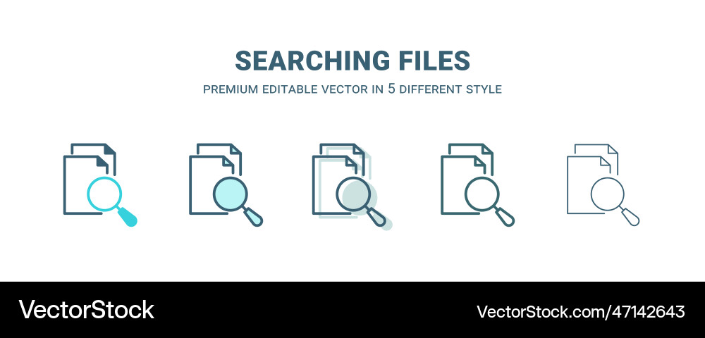 Searching files icon in 5 different style outline Searching files icon in 5 different style outline vector image