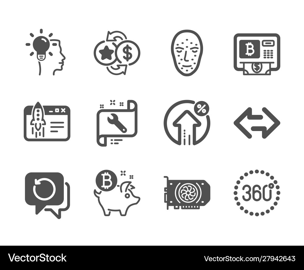 Set technology icons such as bitcoin atm gpu Set technology icons such as bitcoin atm gpu vector image