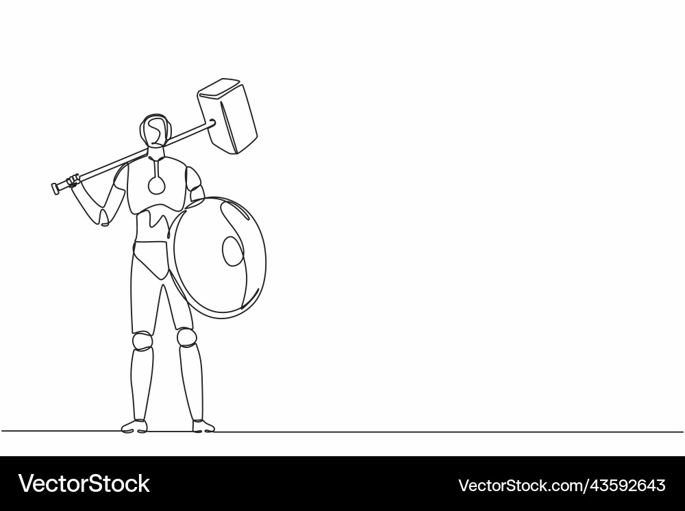 Single continuous line drawing robot standing Single continuous line drawing robot standing vector image