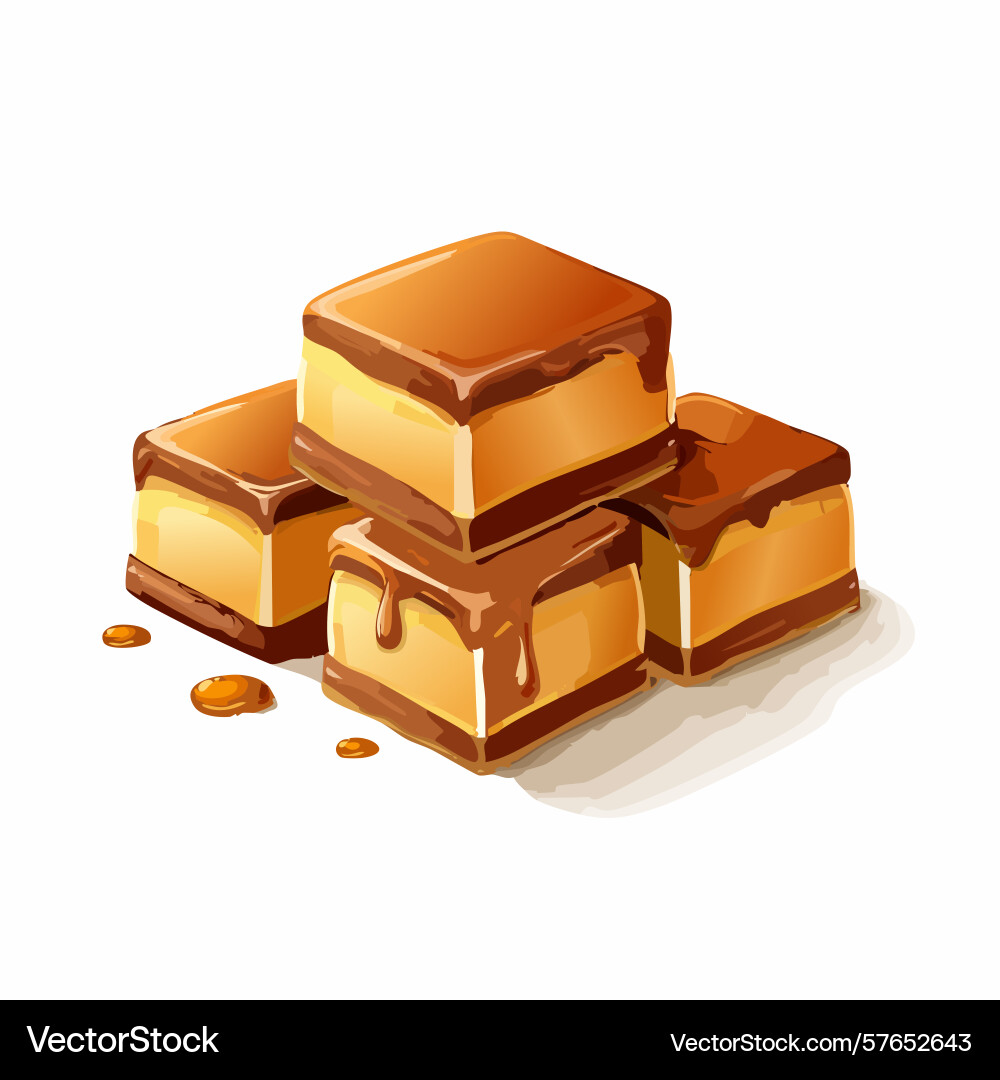 Stacked caramel chocolate squares with drizzle Vector Image