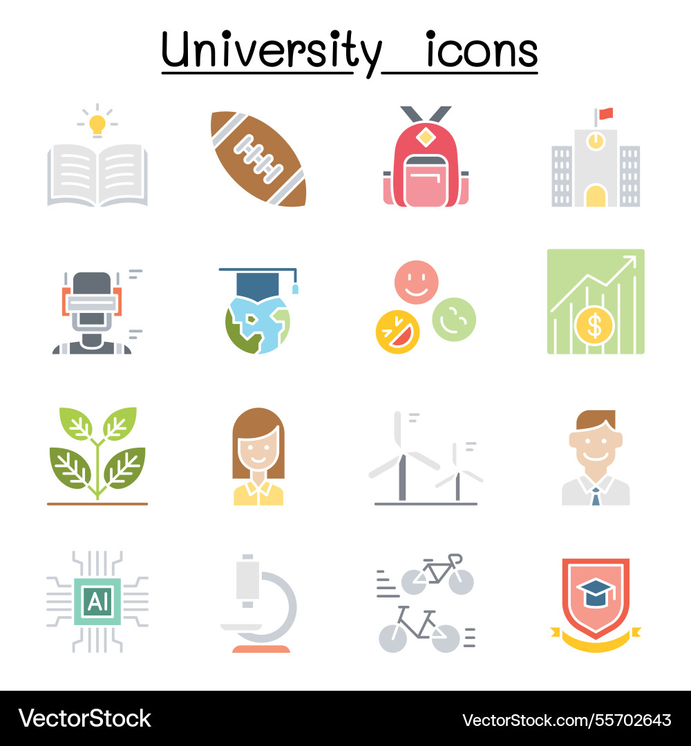 University college school icon set in flat color University college school icon set in flat color vector image
