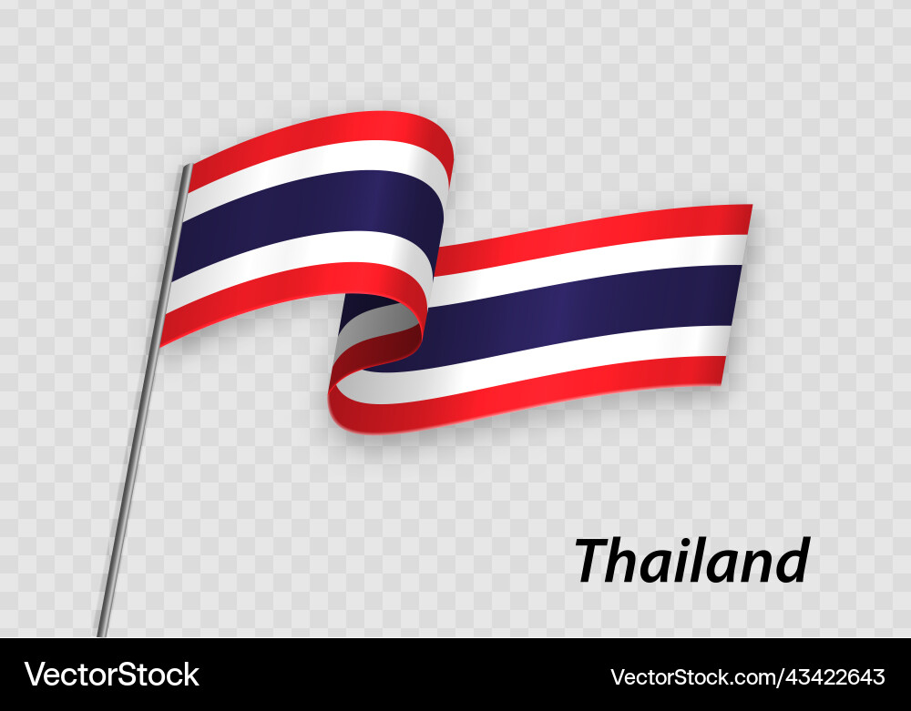 Waving flag of thailand on flagpole template Waving flag of thailand on flagpole template vector image