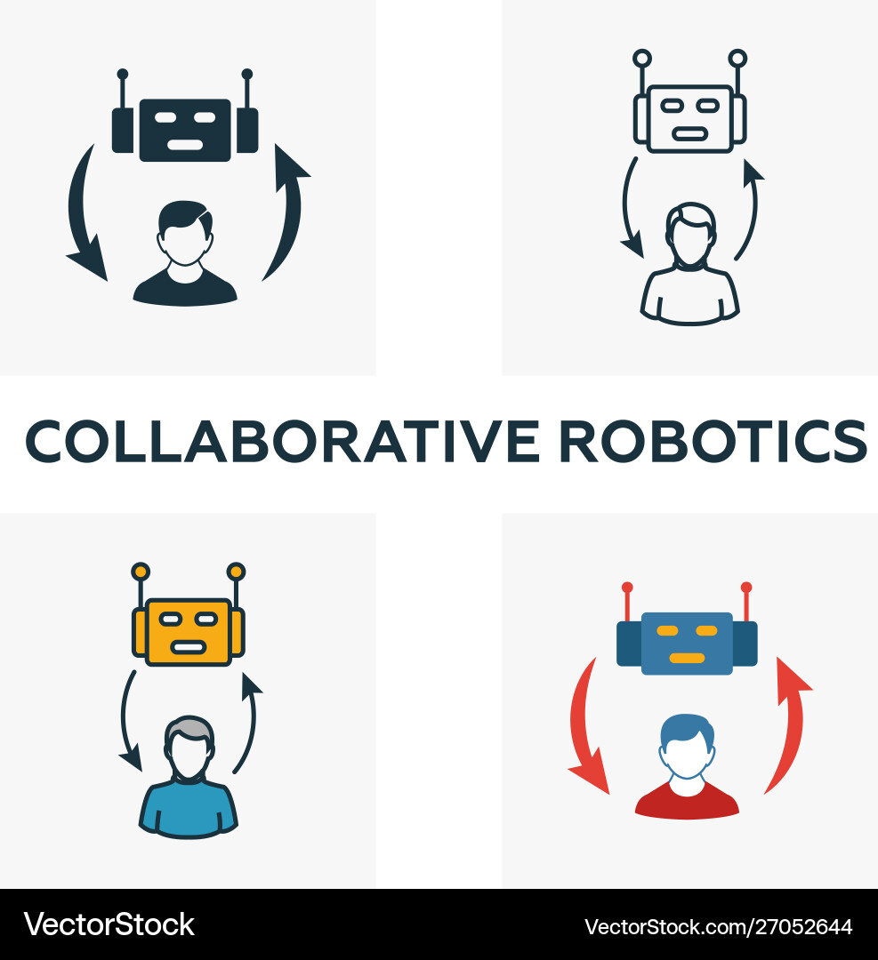 Collaborative robotics icon set four elements Collaborative robotics icon set four elements vector image