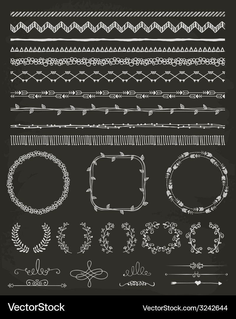 Hand-Drawn Chalk Borders & Elements vector image