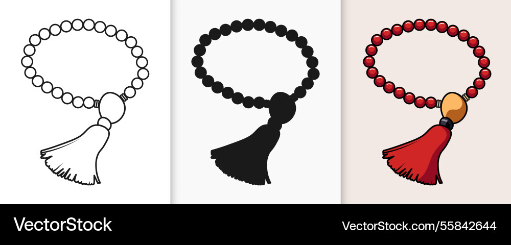 Islamic tasbih outline and silhouette icon set Islamic tasbih outline and silhouette icon set vector image