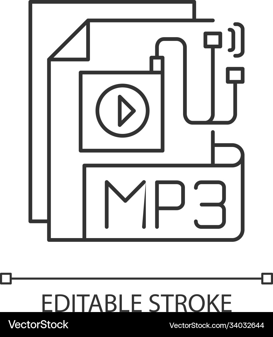 Mp3 audio file pixel perfect linear icon Mp3 audio file pixel perfect linear icon vector image