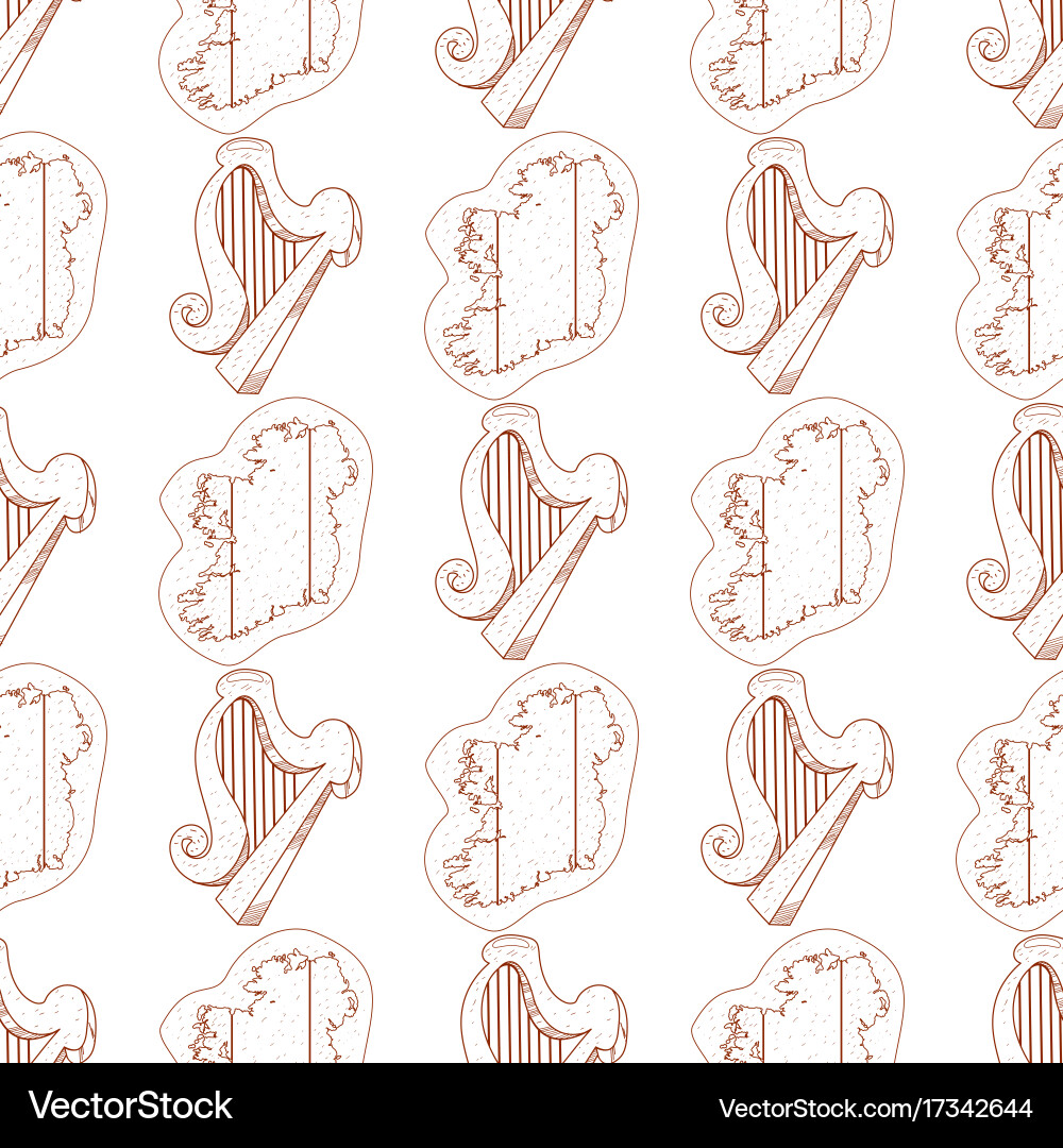 Seamless pattern with a harp and contour map vector image