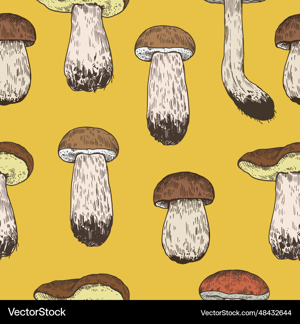 Seamless pattern with mushrooms in retro Seamless pattern with mushrooms in retro vector image