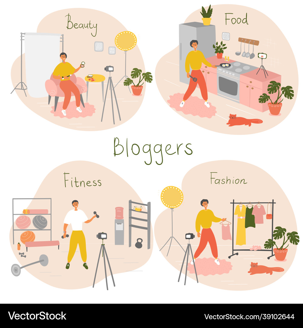 Set of bloggers and vloggers characters making Vector Image