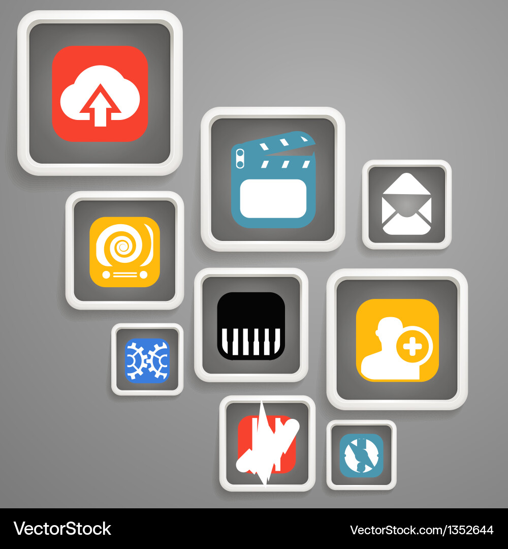 Web media icons in square blocks vector image