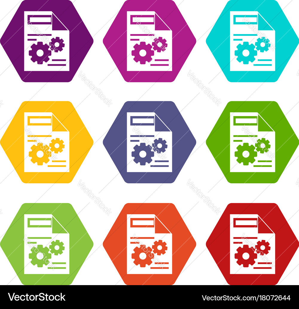 Web setting icon set color hexahedron vector image