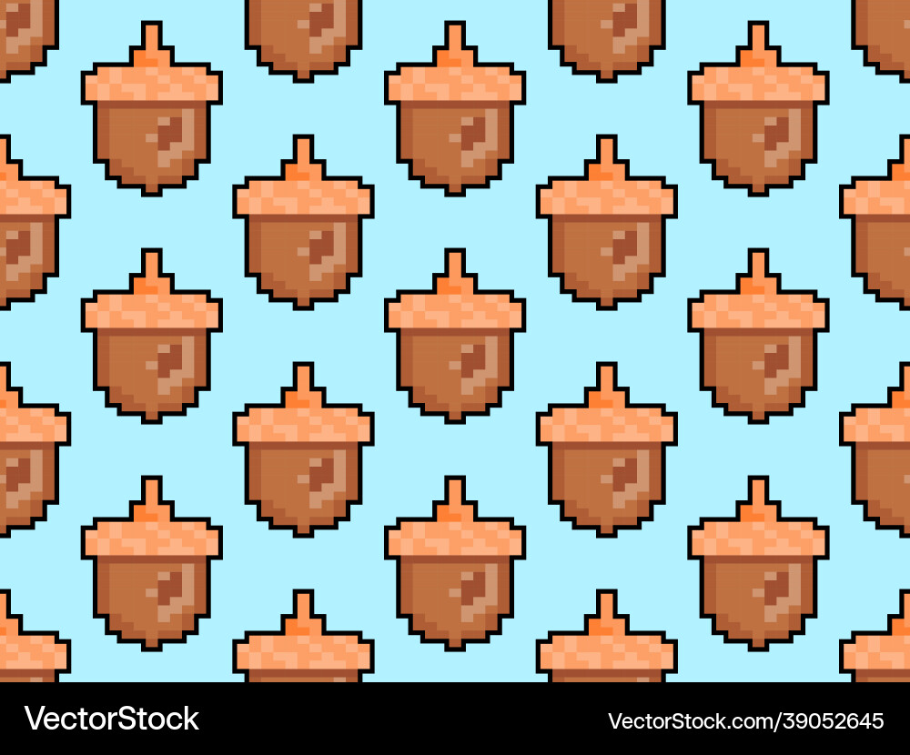 Acorns seamless pattern in pixel art style 8 bit Acorns seamless pattern in pixel art style 8 bit vector image