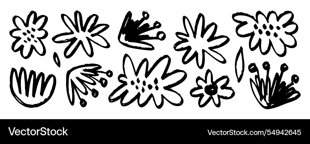 Blumen schwarzer Tintenbürste Grunge Zeichnung monochrom Blumen schwarzer Tintenbürste Grunge Zeichnung monochrom vektorbild