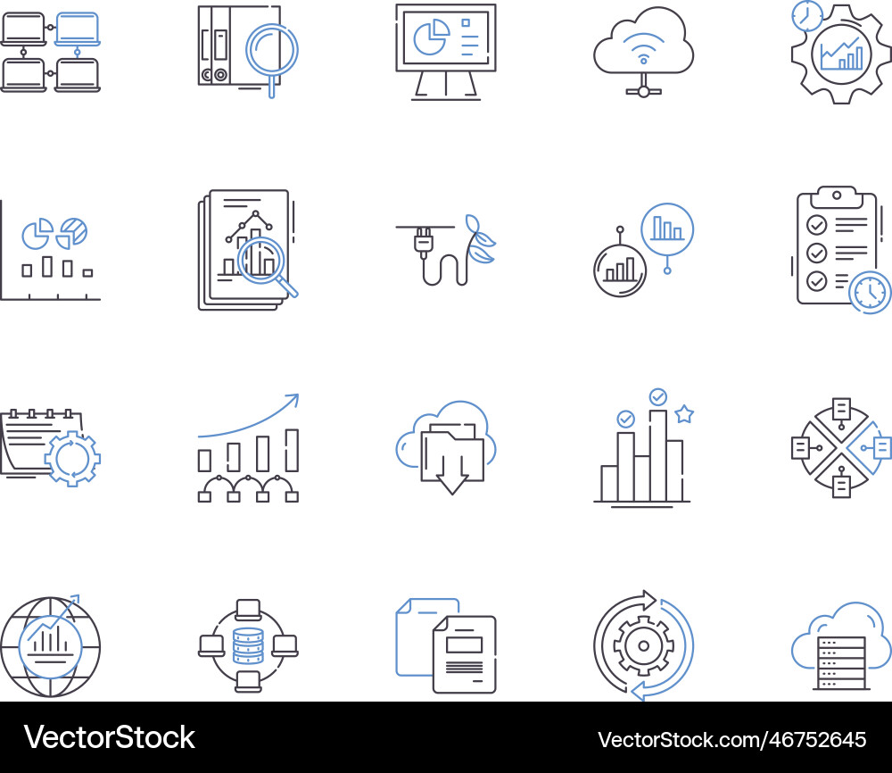 Data and computer outline icons collection Data and computer outline icons collection vector image