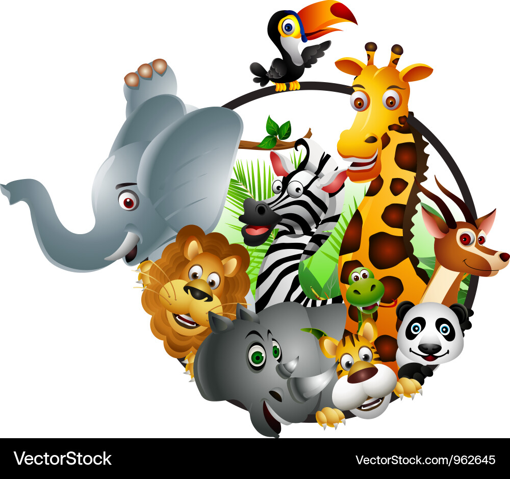 Diverse Animal Cartoon Group Vector Image