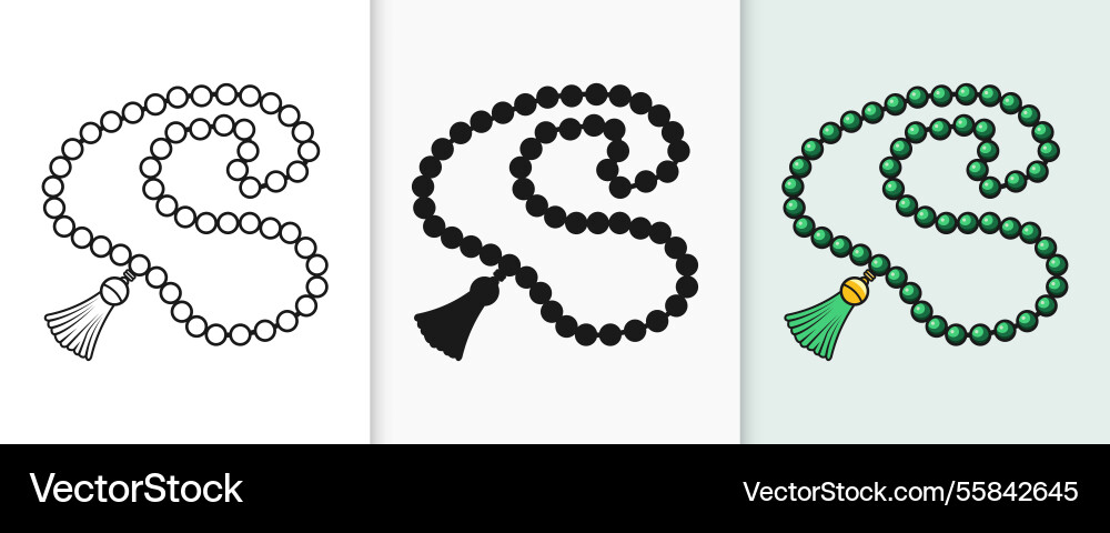 Islamic tasbih outline and silhouette icon set Islamic tasbih outline and silhouette icon set vector image