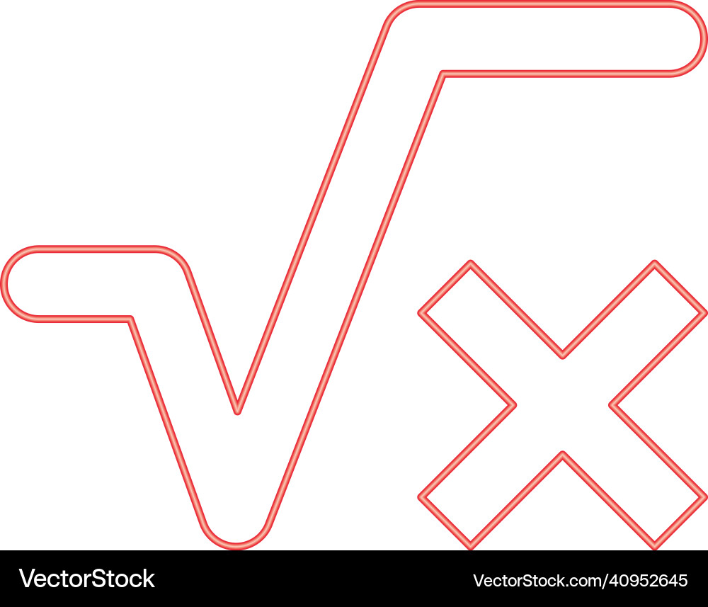 Neon square root of x axis red color image flat vector image