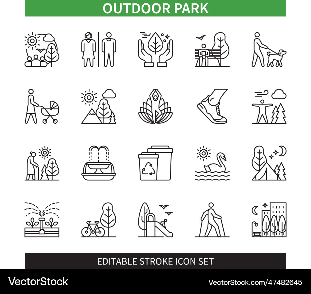 Outdoor park editable stroke icon set Outdoor park editable stroke icon set vector image