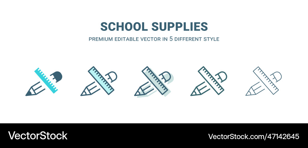 School supplies icon in 5 different style outline School supplies icon in 5 different style outline vector image