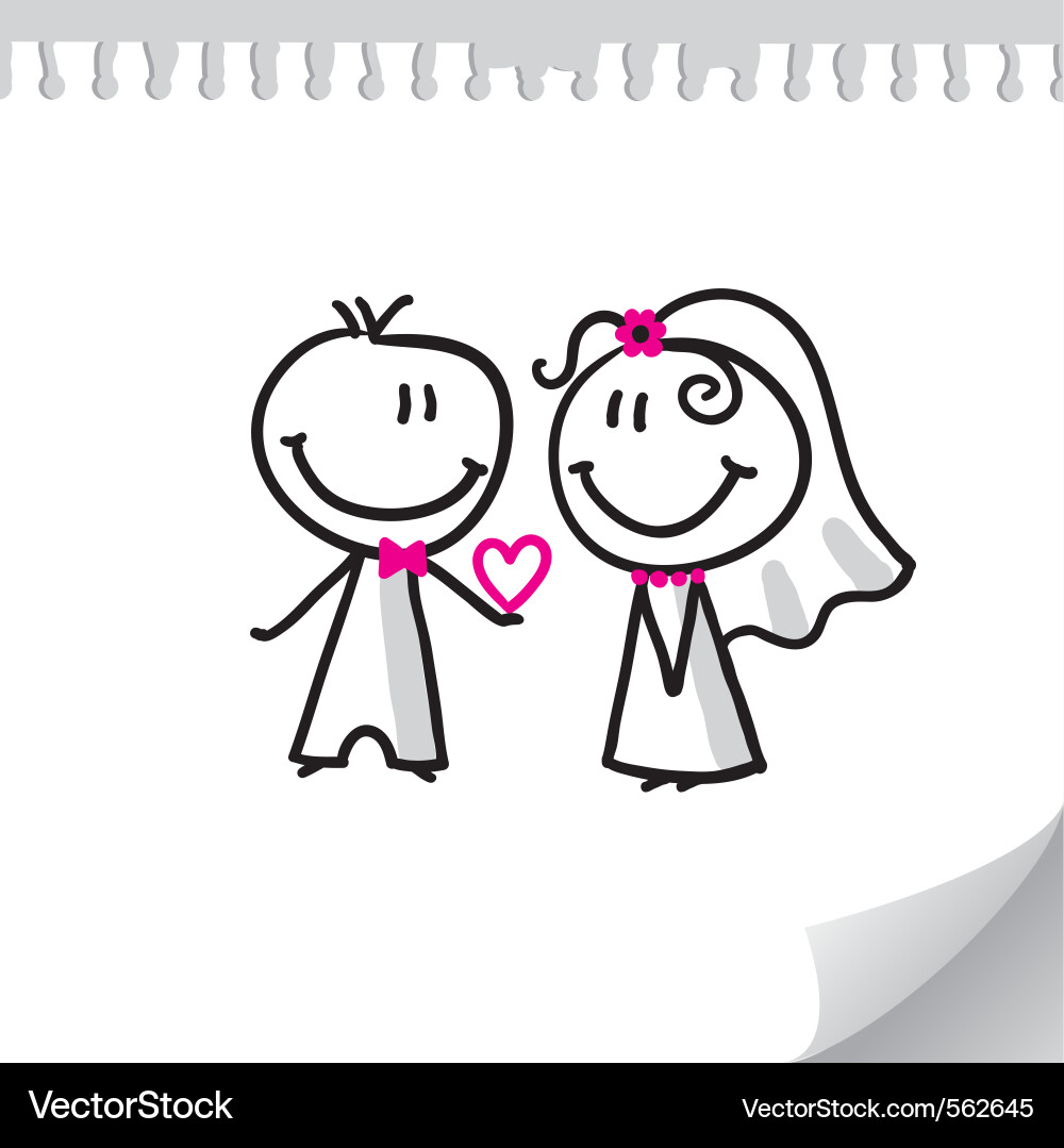 Süße Hochzeit Paar Sketch Vektorbild