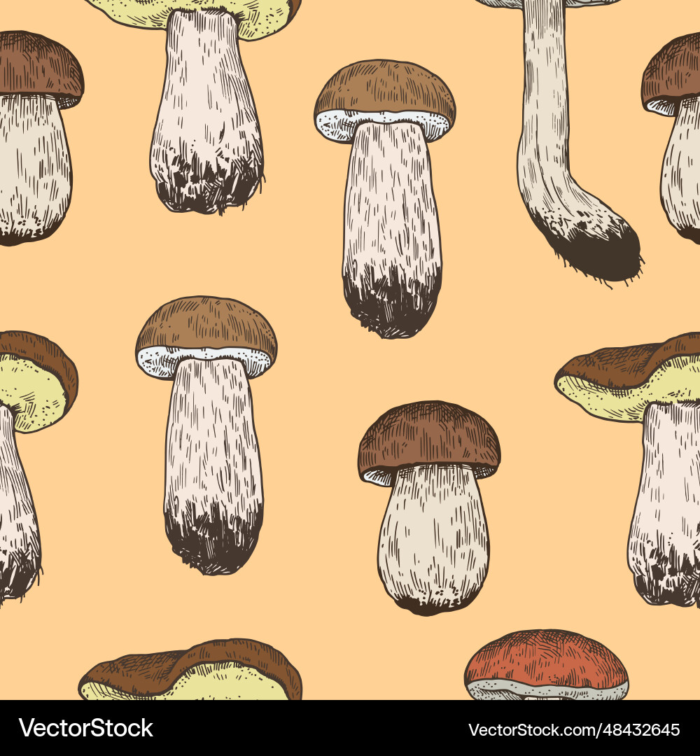 Seamless pattern with mushrooms in retro Seamless pattern with mushrooms in retro vector image