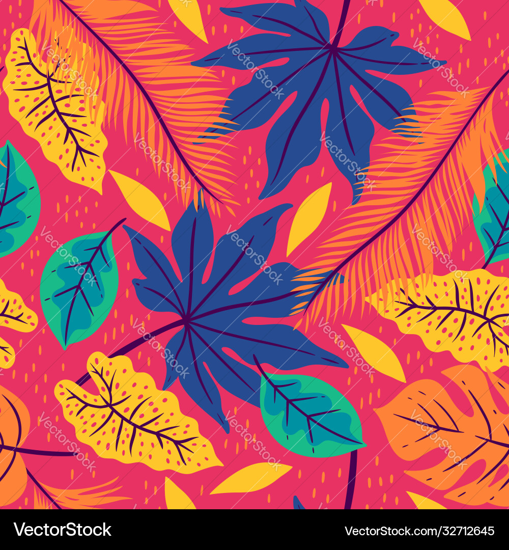 Seamless pattern with tropical leaves on a pink Seamless pattern with tropical leaves on a pink vector image