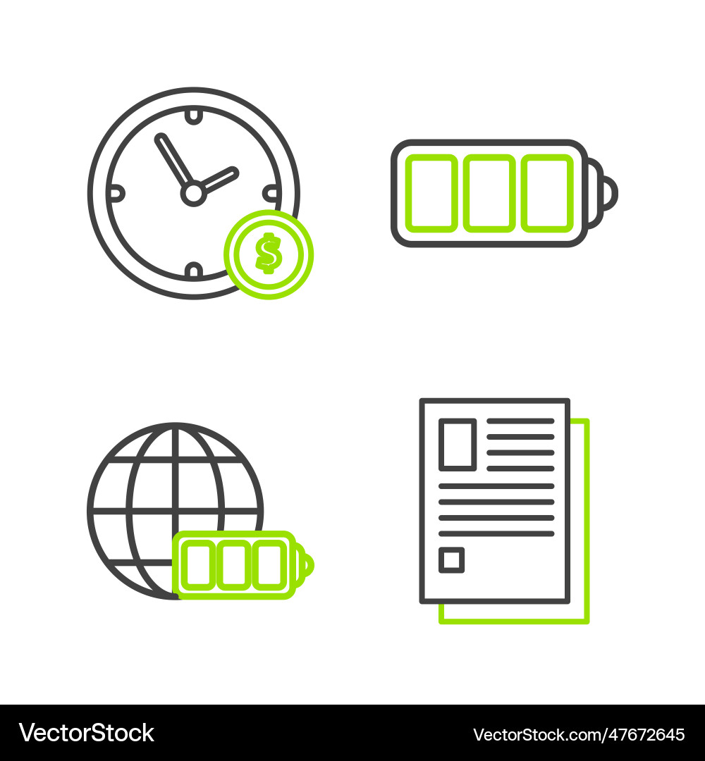 Set line file document battery charge level Set line file document battery charge level vector image