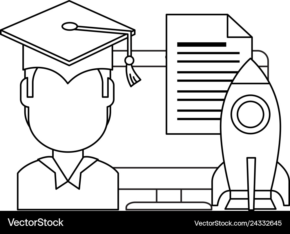Student graduated with computer and rocket Student graduated with computer and rocket vector image