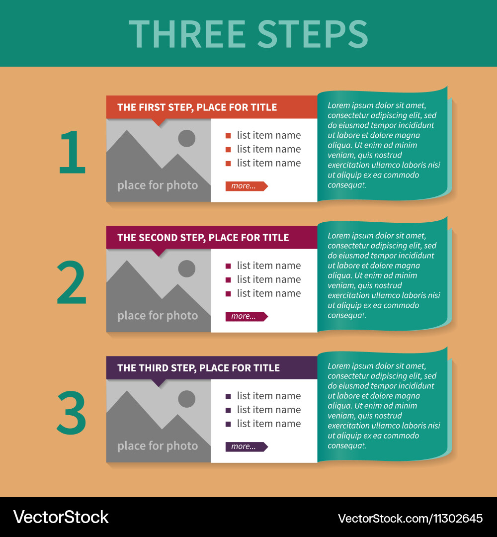 Template for the list of three steps vector image