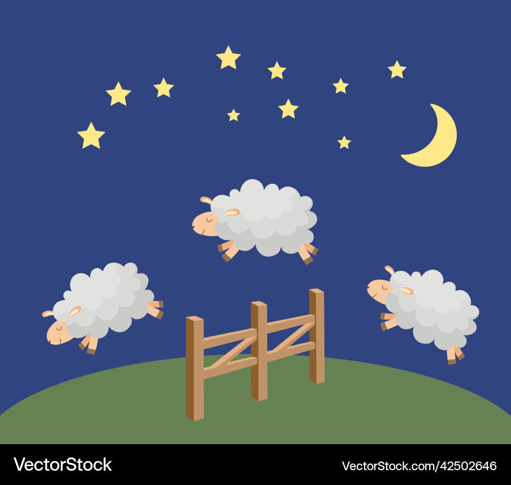 Cute cartoon three sheep jumping over fence Cute cartoon three sheep jumping over fence vector image