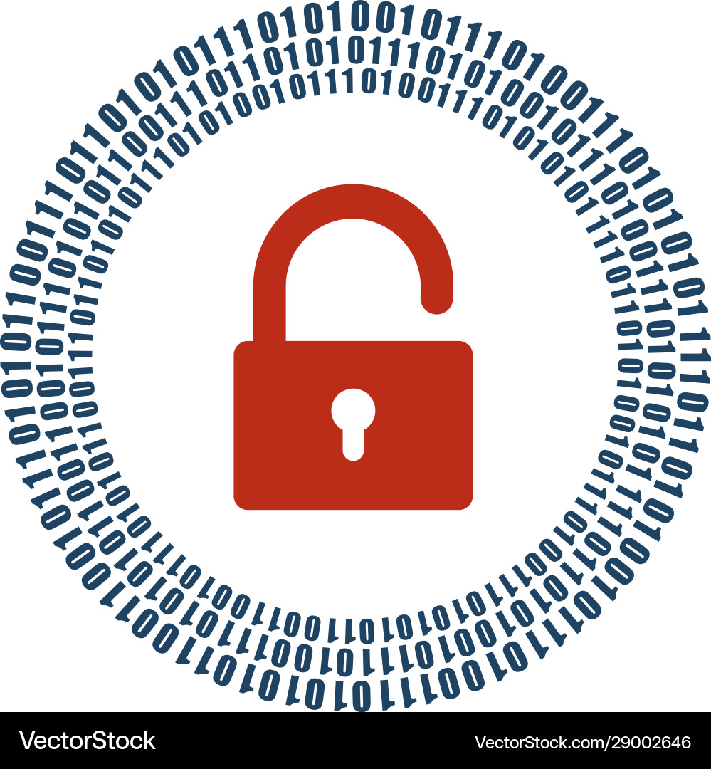 Digital open lock and binary one zero digits vector image