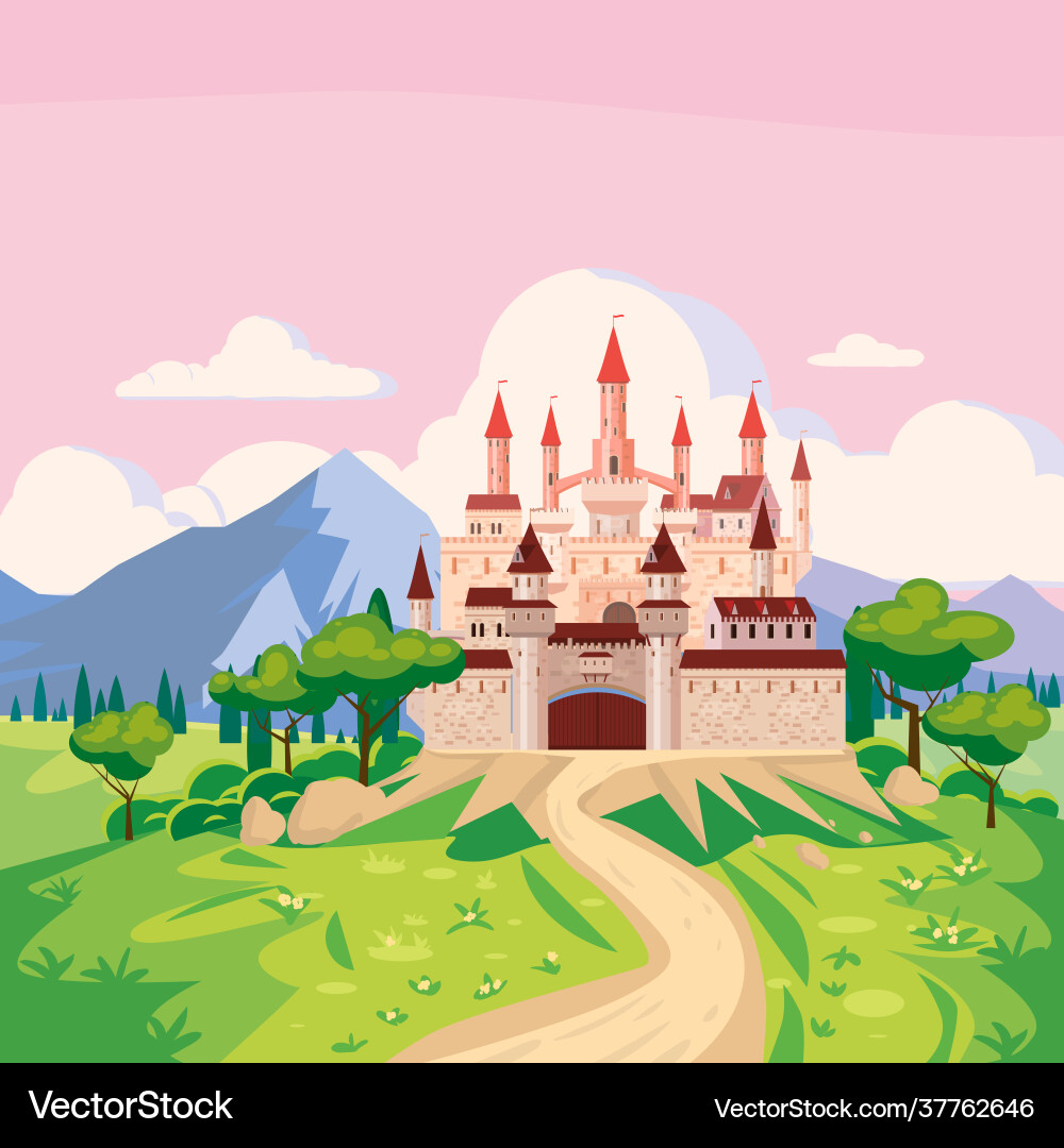 Fantasy landscape with castle medieval kingdom Fantasy landscape with castle medieval kingdom vector image