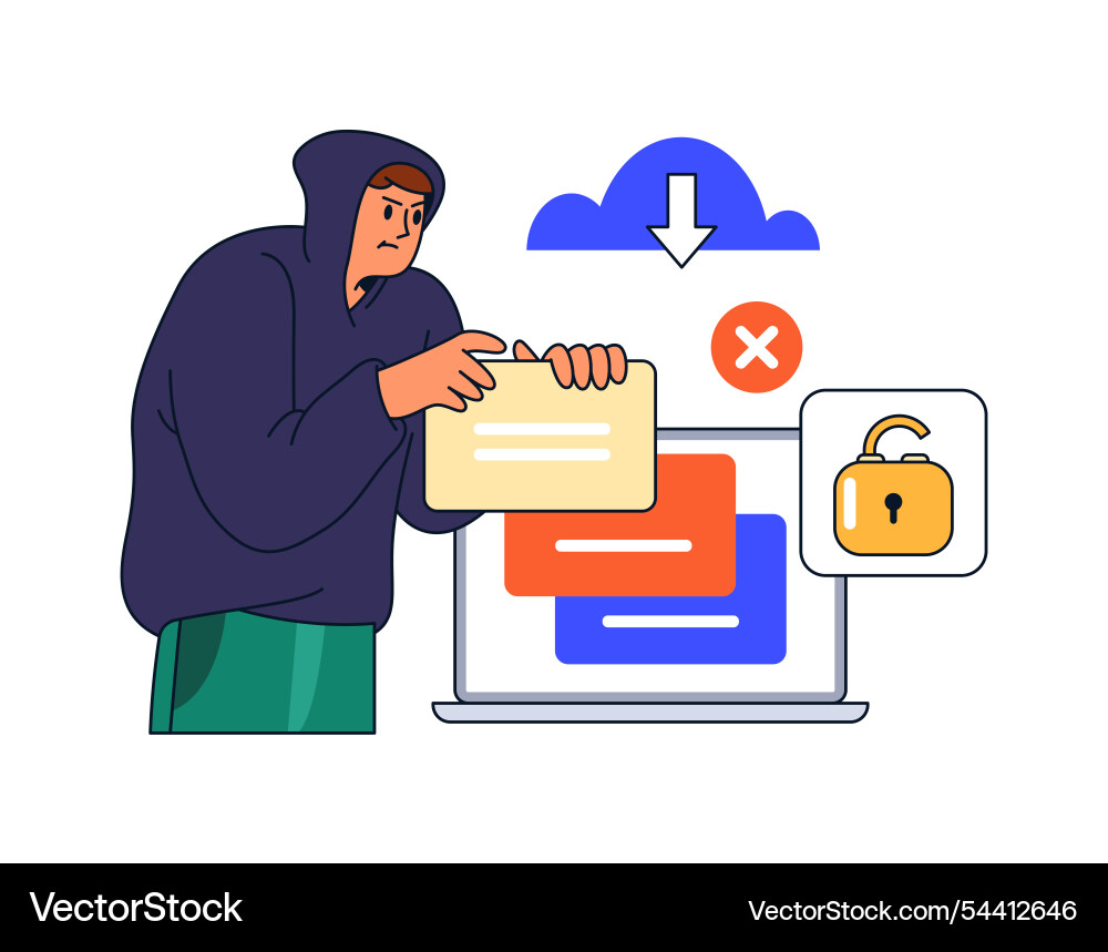 Hacker breaking into personal documents in web Hacker breaking into personal documents in web vector image