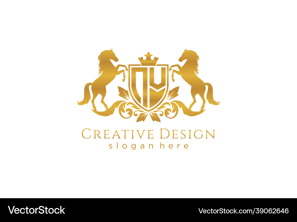 Initial nv retro golden crest with shield and two Vector Image