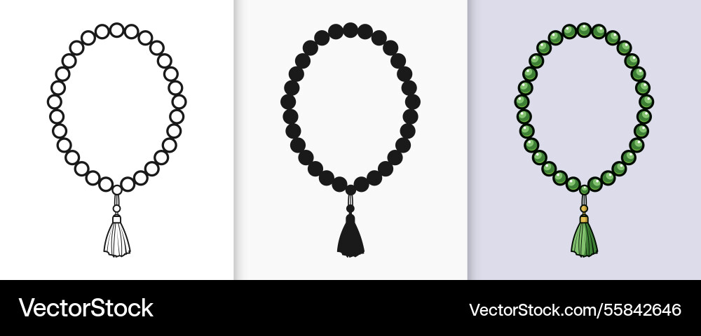 Islamic tasbih outline and silhouette icon set Islamic tasbih outline and silhouette icon set vector image
